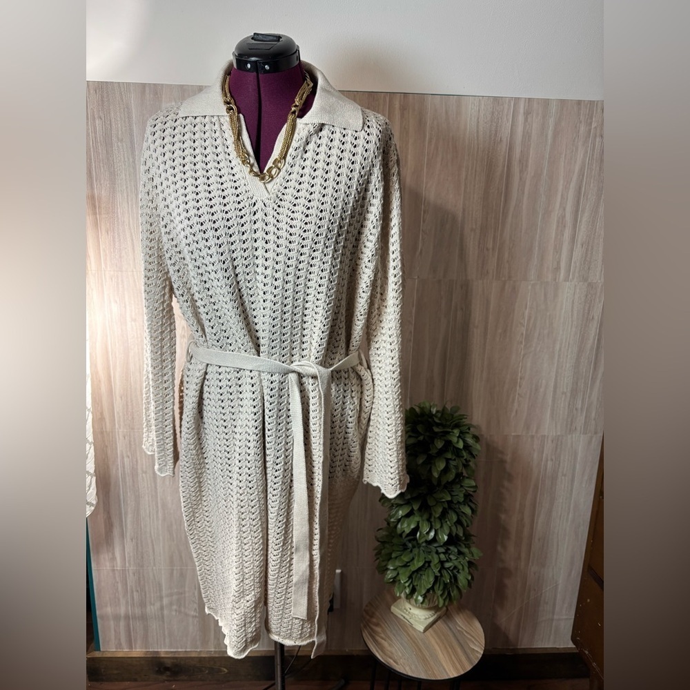New York & Company Cream Knit Sweater Dress